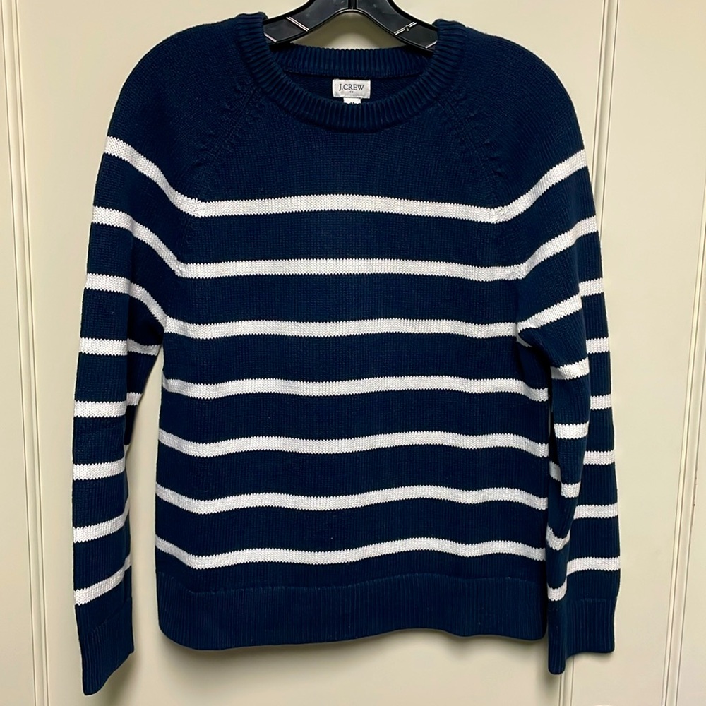 J. Crew Navy and White Striped Crewneck Sweater